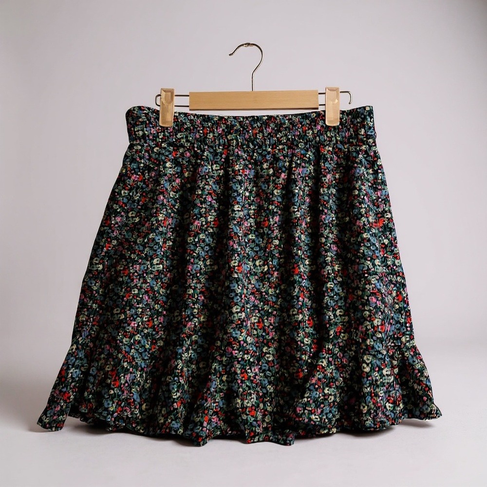 LOFT Floral Print Smocked Waist Ruffle Hem Mini Skirt Women's Size M
